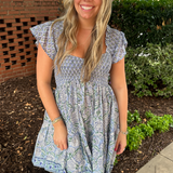 Abby Sweetheart Blockprint Mini Dress - Cornflower Mix