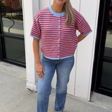 Stevie Stripe Short Sleeve Cardigan - Blue/Red