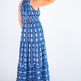 Bahamas Halter Maxi Dress - Navy Shibori