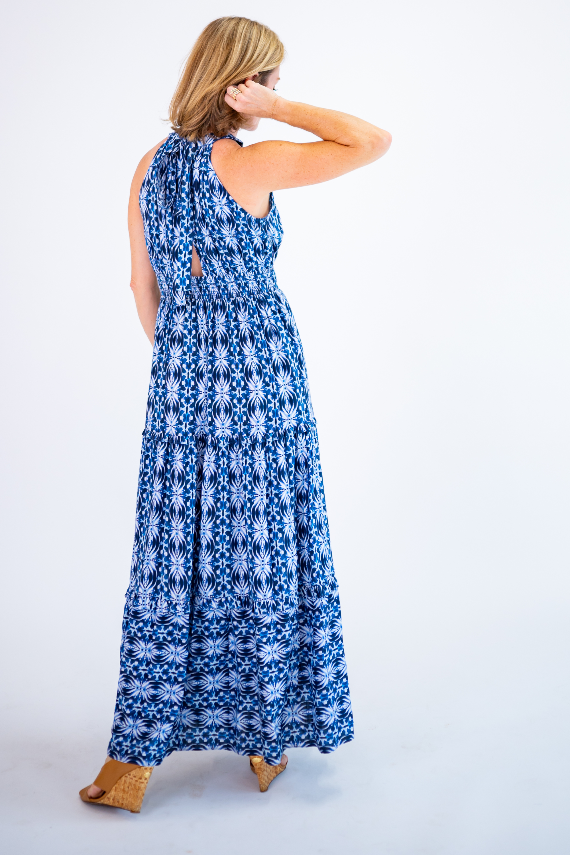 Bahamas Halter Maxi Dress - Navy Shibori