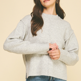 Anna Raw Edge Crew Sweater - Heather Grey