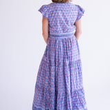 Louise Flutter Sleeve Blockprint Maxi Dress - Purple Mix