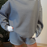 Meagan Big Striped Shorts - Navy/White