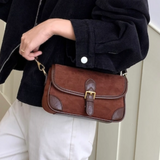 Andi Suede Buckle Shoulder Bag - Coffee