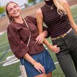 Eloise High Neck Striped Knit Tank - Brown