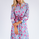 Heidi Long Sleeve Belted Blockprint Maxi Dress - Poppy Mix Hot Pink