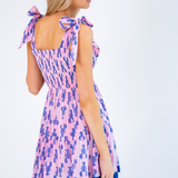 Joy Bow Mini Dress - Cornflower Lobsters/Pink Stripe