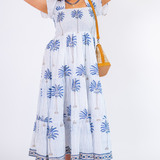 Lil Smocked Maxi Dress - Palm Stripe Cornflower