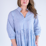 Esther 3/4 Sleeve Maxi Dress - Mini Stripe Cornflower