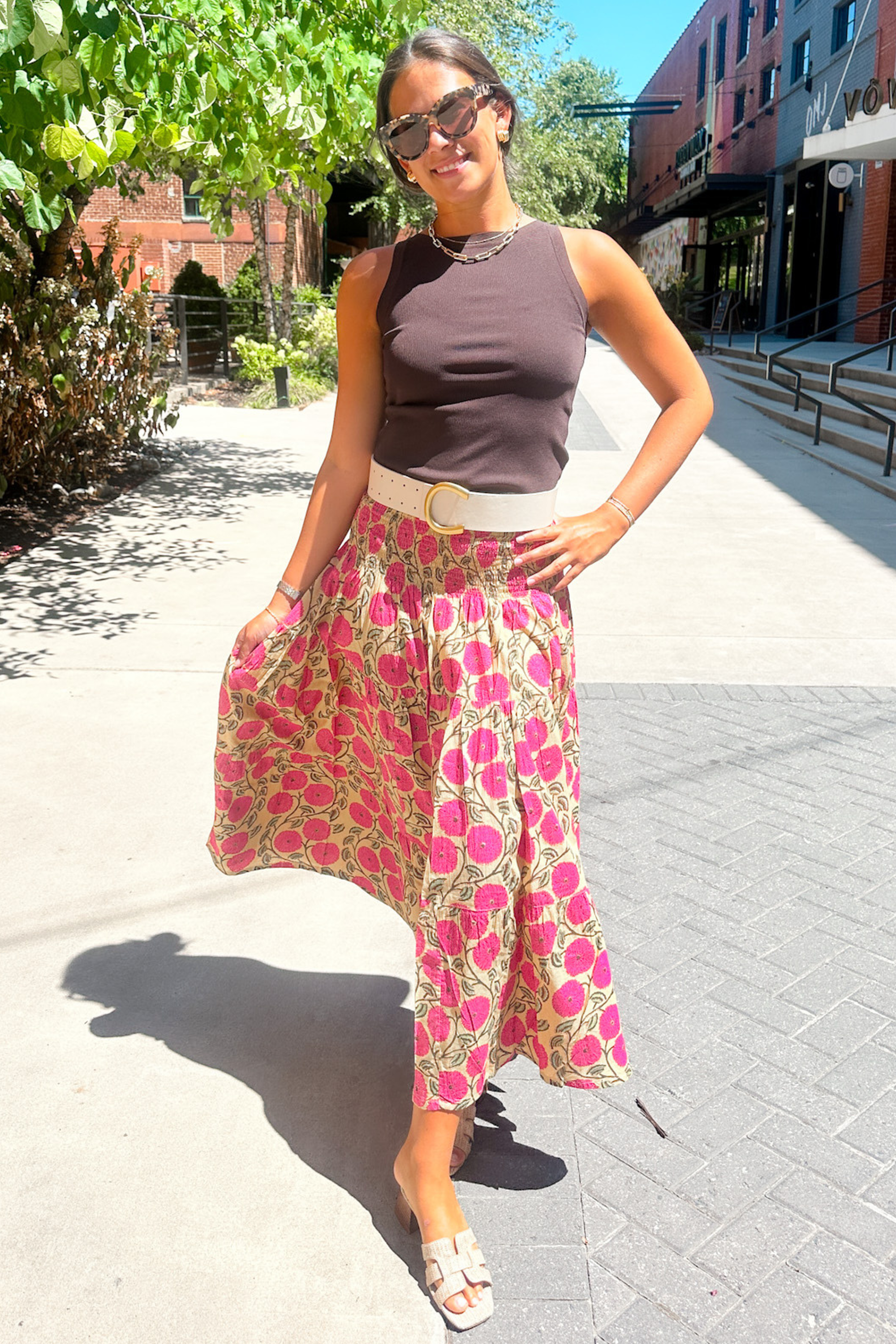 Britt Fall Smocked Midi Skirt - Mum Magenta Butter