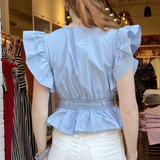 Melissa Flutter Peplum Top - Chambray
