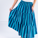 Lucy Smocked Midi Skirt - Thick Stripe Navy Teal