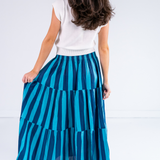 Lucy Smocked Midi Skirt - Thick Stripe Navy Teal