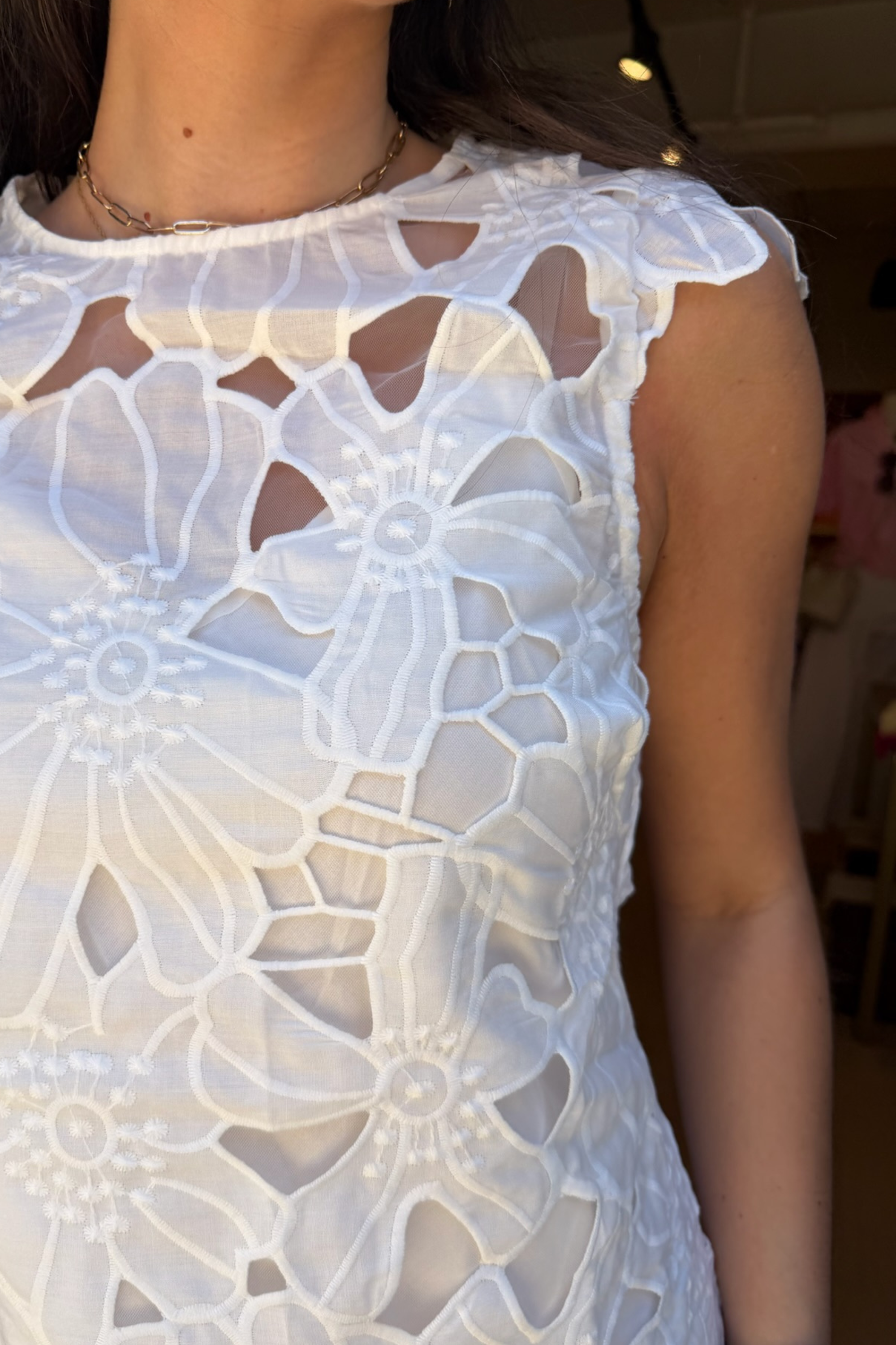 Greta Eyelet Mini Dress - White