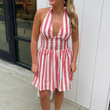 Porto Stripe Mini Dress - Red