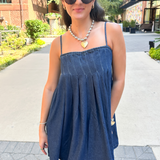 Drew Denim Babydoll Mini Dress - Dark Denim