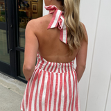 Porto Stripe Mini Dress - Red