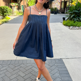 Drew Denim Babydoll Mini Dress - Dark Denim