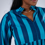Esther 3/4 Sleeve Maxi Dress - Thick Stripe Navy Teal