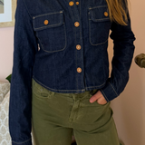 Tia Tapered Button-Up Denim Shirt - Rinse