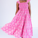 Erin Tie Back Maxi Dress - Shells Bubblegum Hot Pink