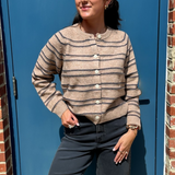 Posey Striped Cardigan - Camel