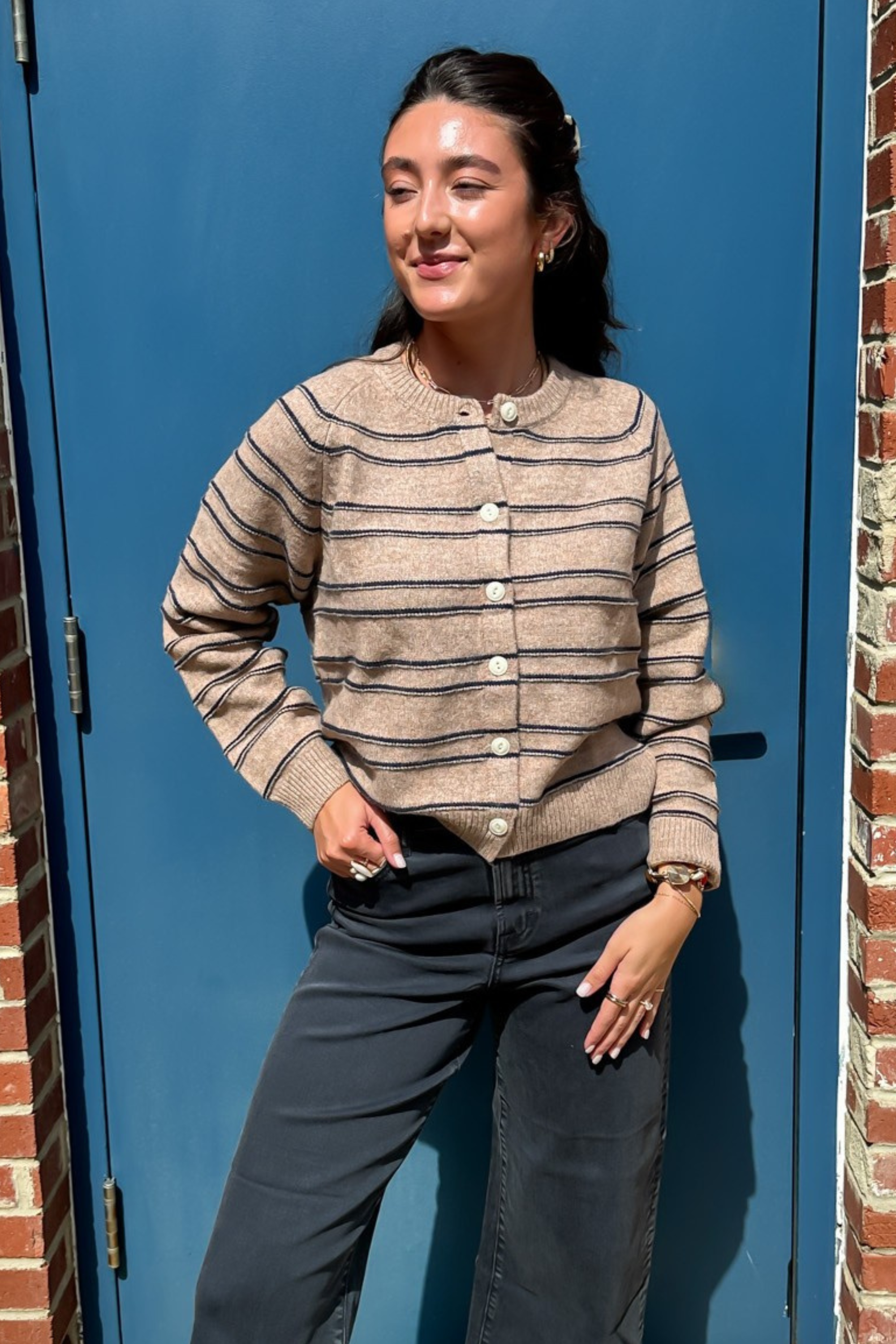 Posey Striped Cardigan - Camel