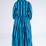 Esther 3/4 Sleeve Maxi Dress - Thick Stripe Navy Teal