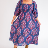 Harper Puff Sleeve Maxi Dress- Big Navy Magenta Floral