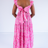 Erin Tie Back Maxi Dress - Shells Bubblegum Hot Pink