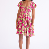 Abby Sweetheart Blockprint Mini Dress - Mum Magenta Butter