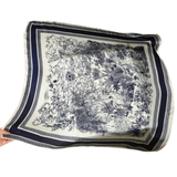 Large Floral Toile Print Bandana Scarf - Navy