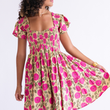 Abby Sweetheart Blockprint Mini Dress - Mum Magenta Butter