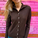 Jeni Roll Neck Cardigan - Brown