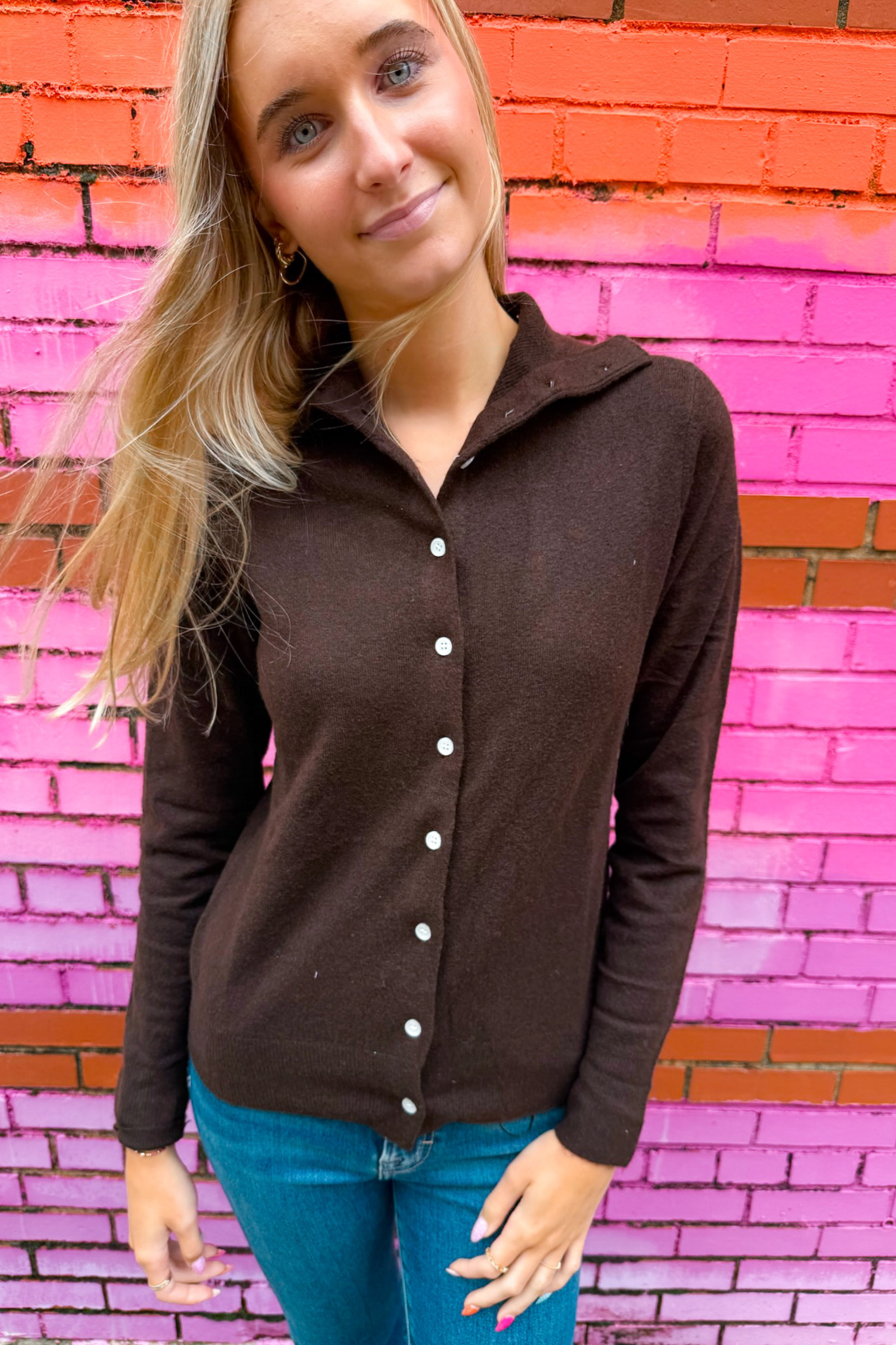 Jeni Roll Neck Cardigan - Brown