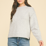 Anna Raw Edge Crew Sweater - Heather Grey
