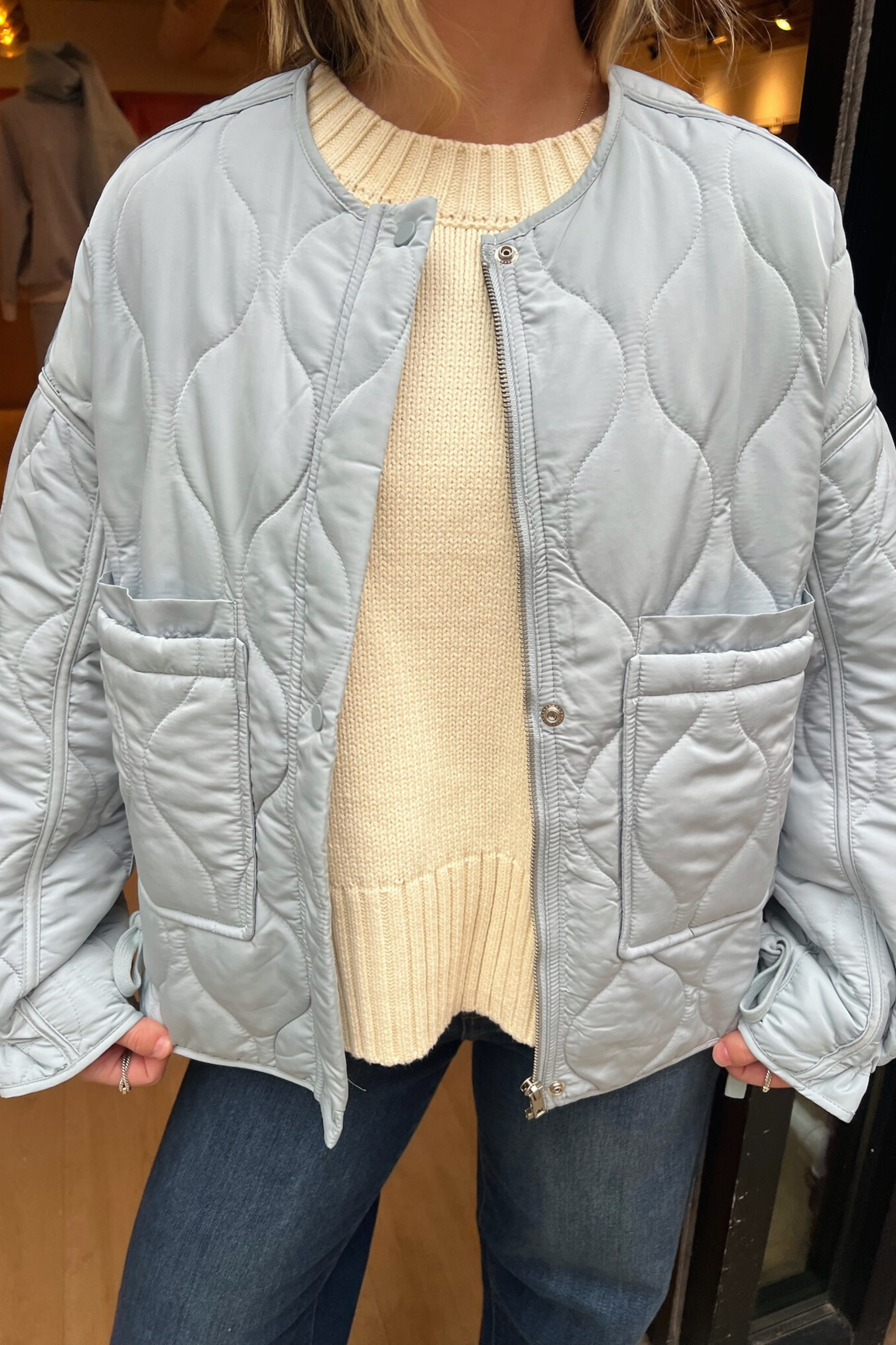 Kara Quilted Zip Jacket - Baby Blue