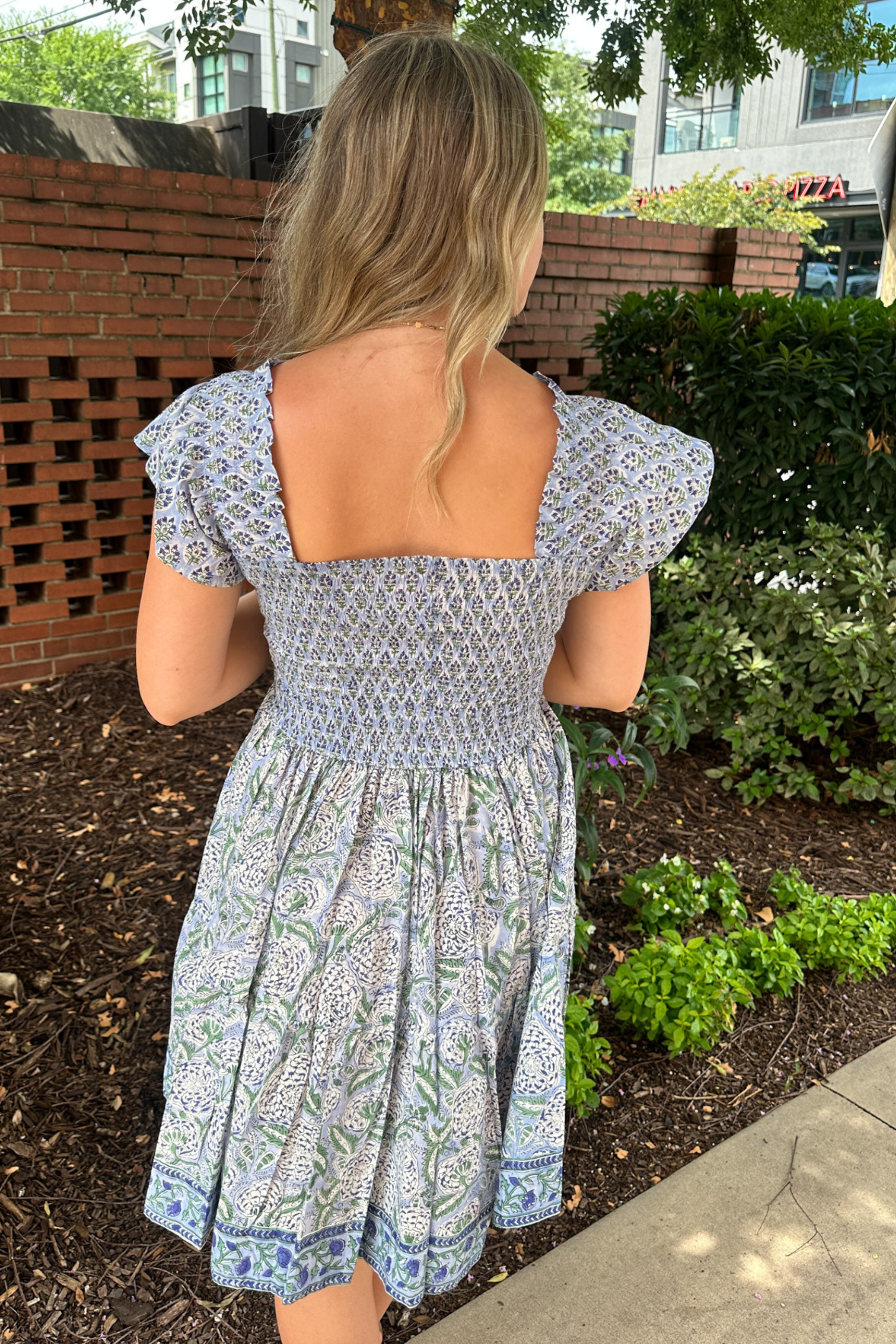 Abby Sweetheart Blockprint Mini Dress - Cornflower Mix
