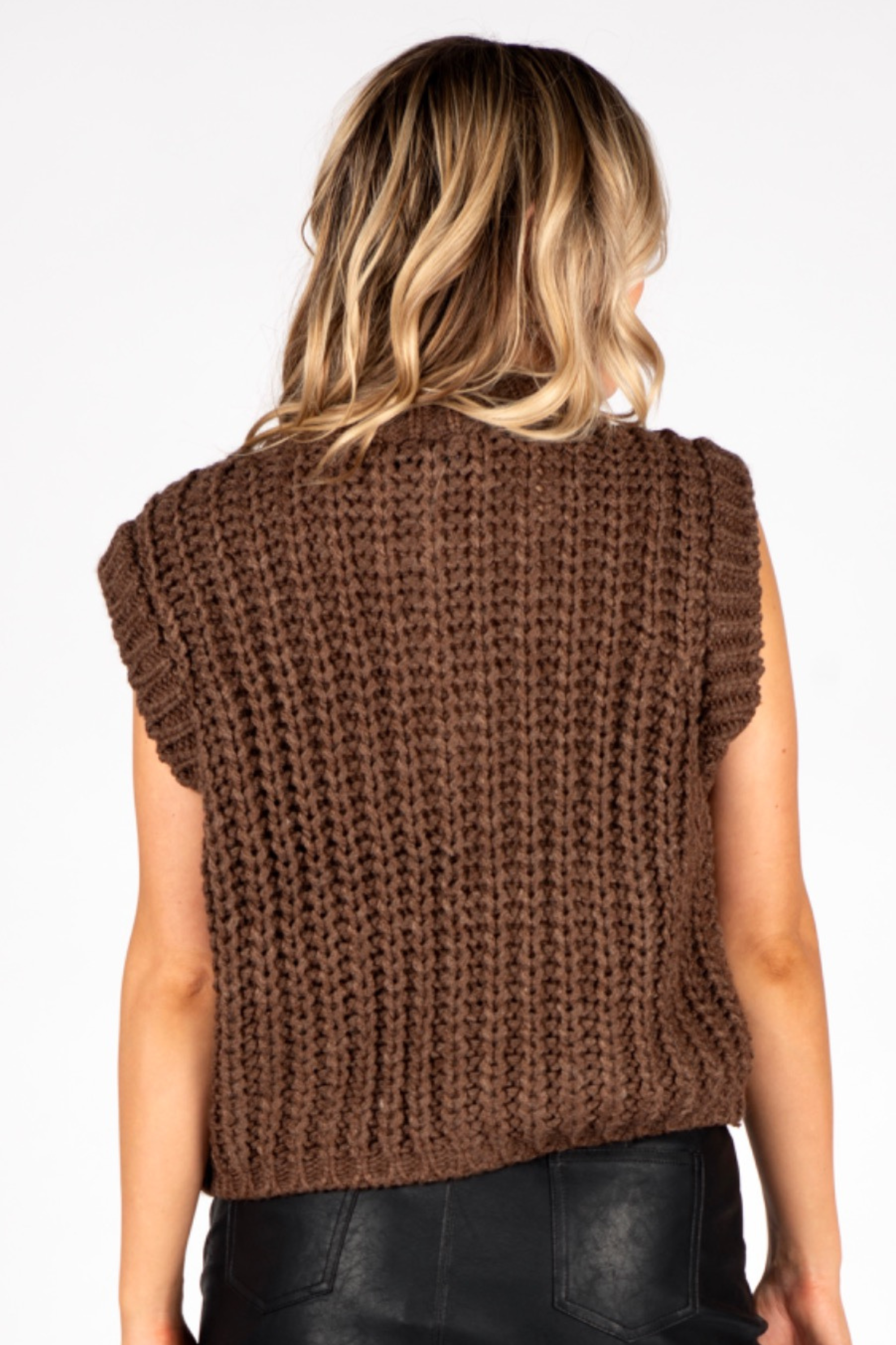 Chloe Button Short Sleeve Sweater - Brown