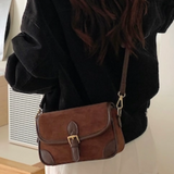 Andi Suede Buckle Shoulder Bag - Coffee