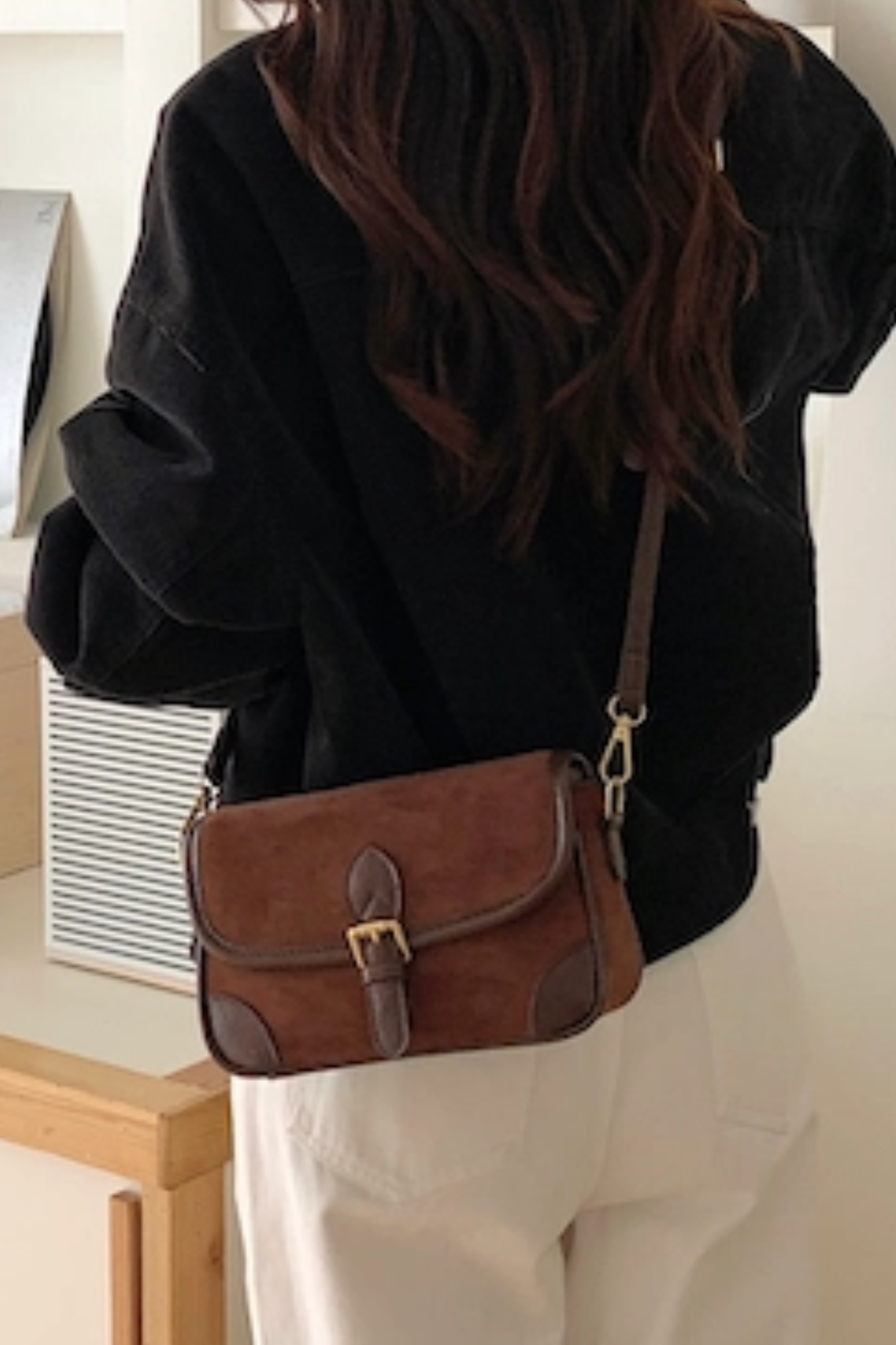 Andi Suede Buckle Shoulder Bag - Coffee