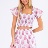 Tina Smocked Crop Top - Firecracker Coral