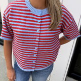 Stevie Stripe Short Sleeve Cardigan - Blue/Red