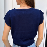 Carli Cap Sleeve Knit Top - Navy