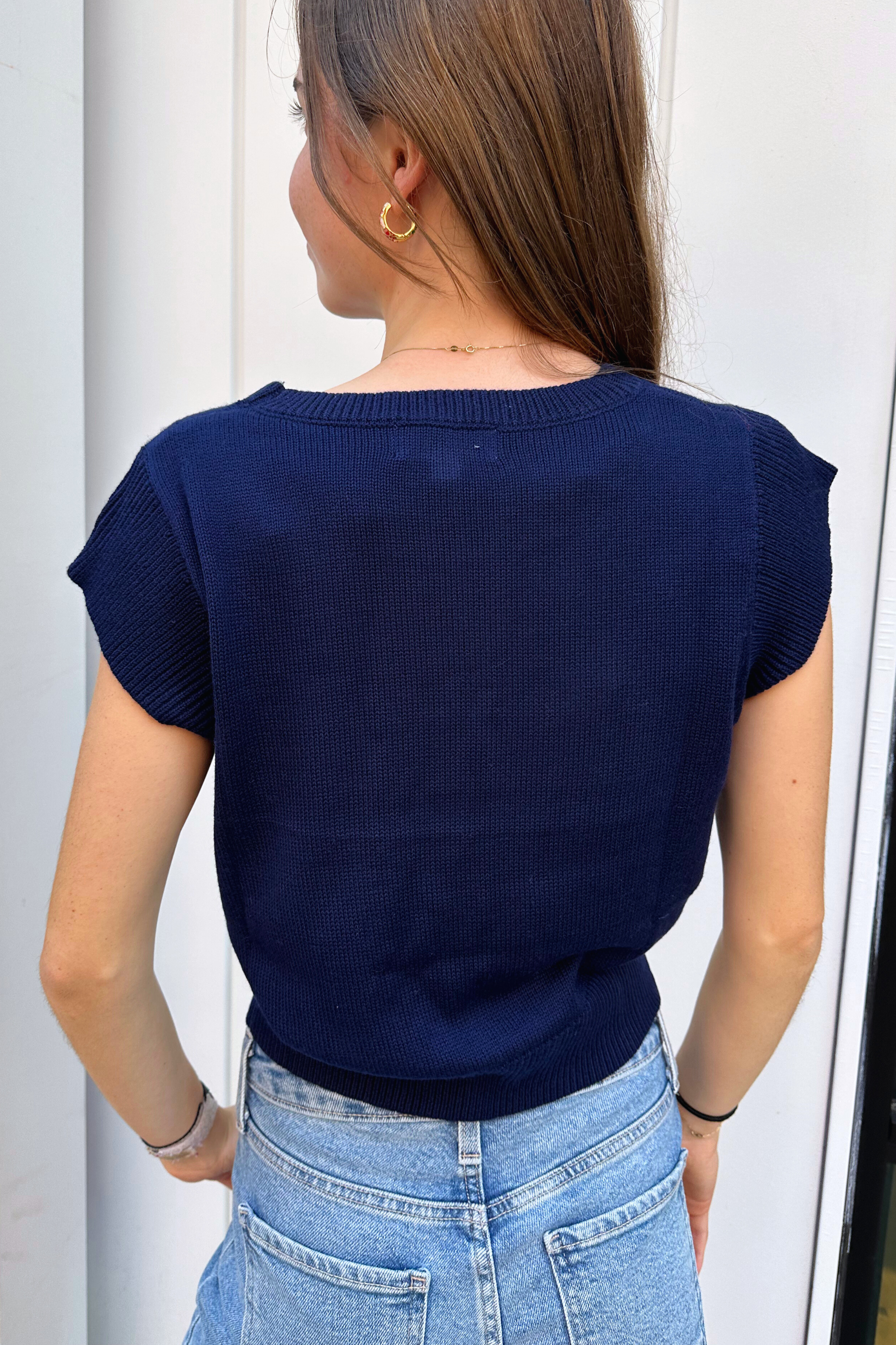 Carli Cap Sleeve Knit Top - Navy