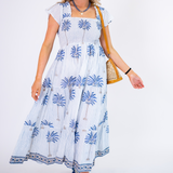 Lil Smocked Maxi Dress - Palm Stripe Cornflower