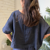 Daisy Linen V-neck Dolman Top - Navy