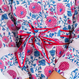 Heidi Long Sleeve Belted Blockprint Maxi Dress - Poppy Mix Hot Pink