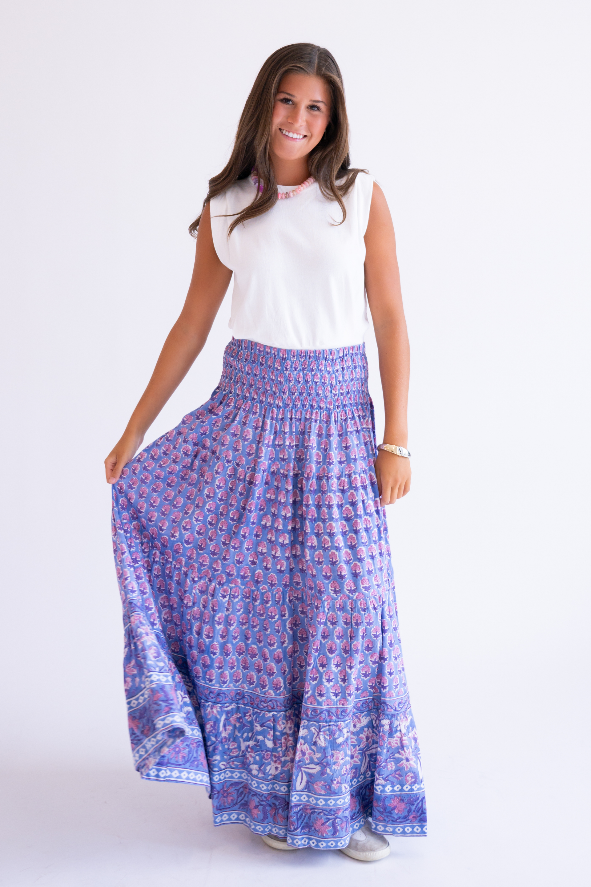Britt Fall Smocked Maxi Skirt - Purple Mix – Lilbelle Charlotte