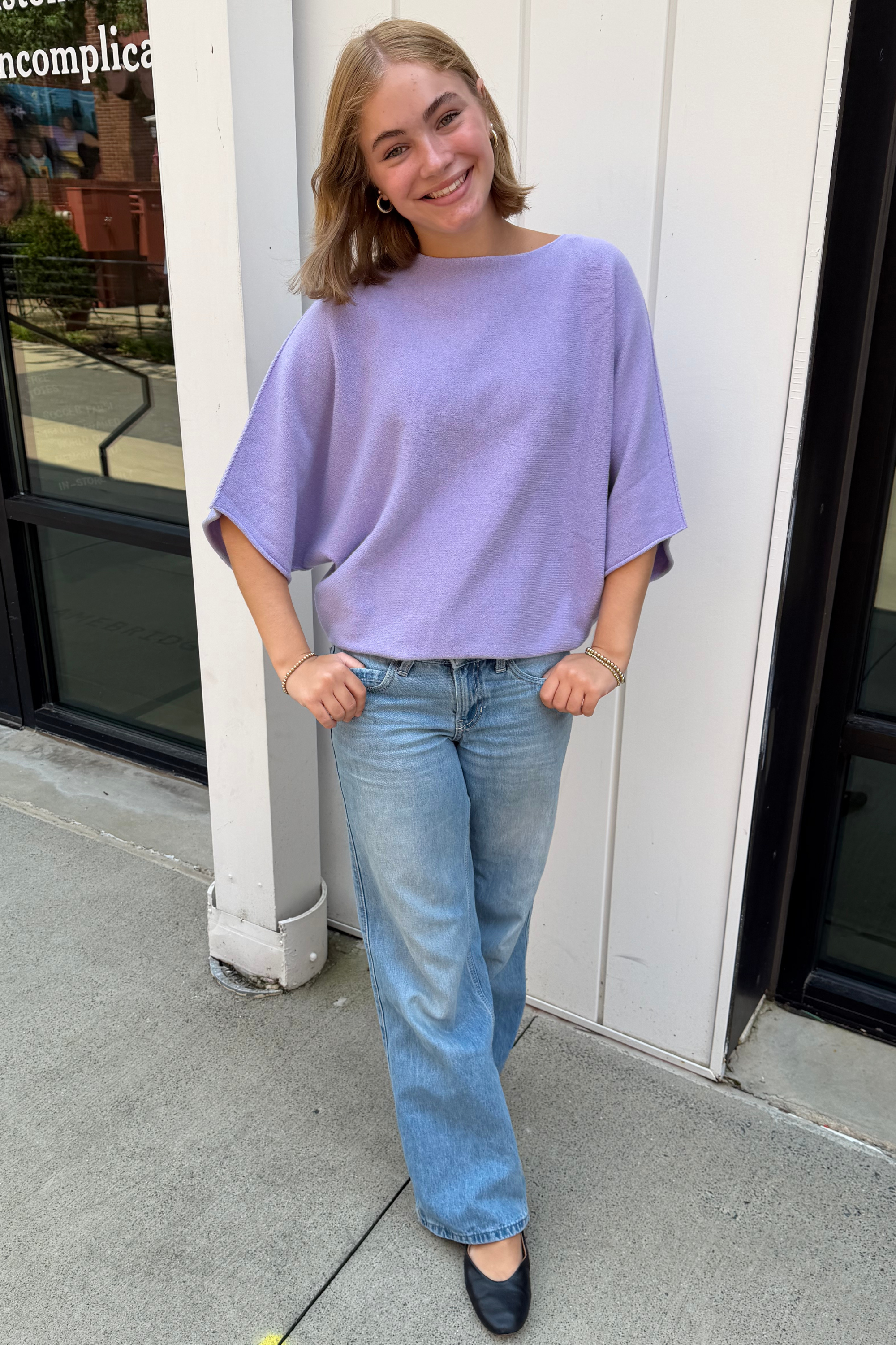 Mia Crewneck Batwing Sweater - Lilac